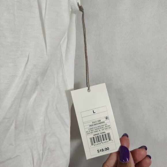 A New Day White One Shoulder Crop Top Women Size L Ruffle Neckline Banded Hem - Picture 3 of 6